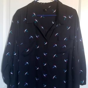 Worthington hummingbird button down blouse 3x